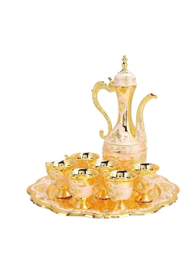 اشتري Turkish Tea Set, Metal Tea Set, Gold Vintage Coffee Set, Decorative Dining Tea Cups, Classic Russian Cup Set, Wedding Gift for Couples, Housewarming Present, Zinc Coffee Pot With 6 Cup And 1 Tray في السعودية