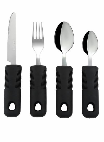 اشتري 4 Piece Adaptive Utensils Set, Wide Weighted Non-Slip Handles for Kids Elderly Disabled Arthritis Parkinson's Disease Tremors &Weakened Grasp (Stainless Steel Knife+ Fork+ Spoons) في الامارات