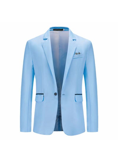 Buy 1 x 5 pcs 2024 Autumn Mens Plus-Size Color-Block Suit Jacket Sky blue in Saudi Arabia