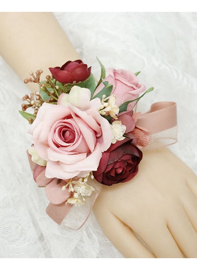 Buy Elegant Wedding Guest Corsage Bridal Bouquet Red Pink No. 1 hand flower in Saudi Arabia