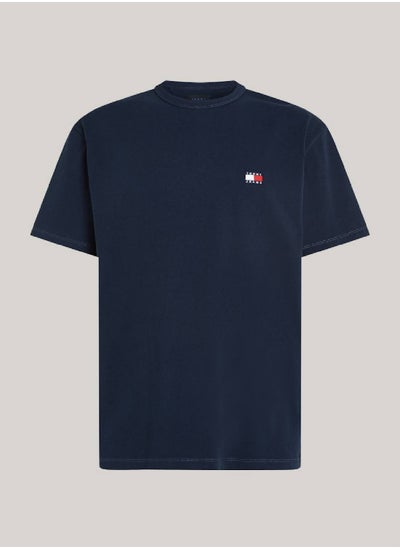 Buy Men's Badge T-Shirt -  Pure cotton, Blue in UAE