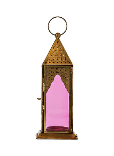 اشتري HilalFul Brass Antique Clear Pink Glass Decorative Candle Holder Lantern | For Home Décor in Eid, Ramadan, Wedding | Living Room, Bedroom, Indoor, Outdoor Decoration | Islamic Themed | Moroccan في السعودية