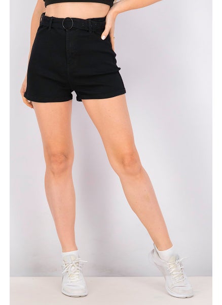 Buy Women Hight Waist Belted Short, Black in Saudi Arabia