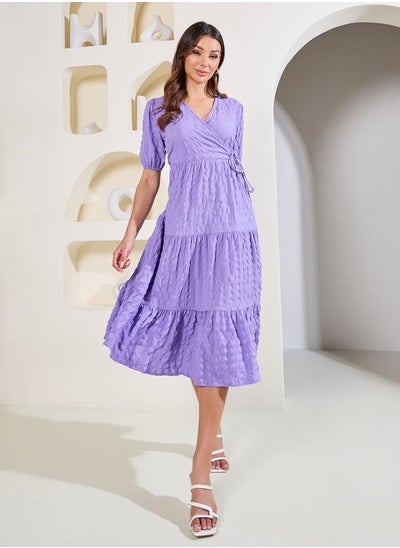 اشتري Textured Tiered Wrap Midi Dress في السعودية