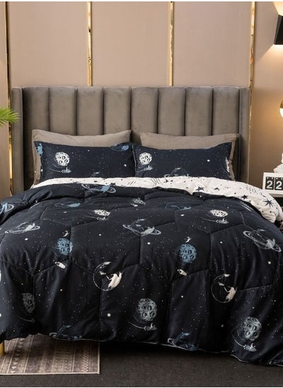 Buy Reversible Comforter set of 4 pieces 220*240cm, Blue & White Color, Galaxy Design. in UAE