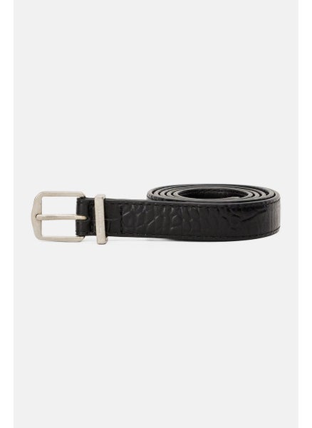 Buy Women Textured Buckle Belt, Black in Saudi Arabia