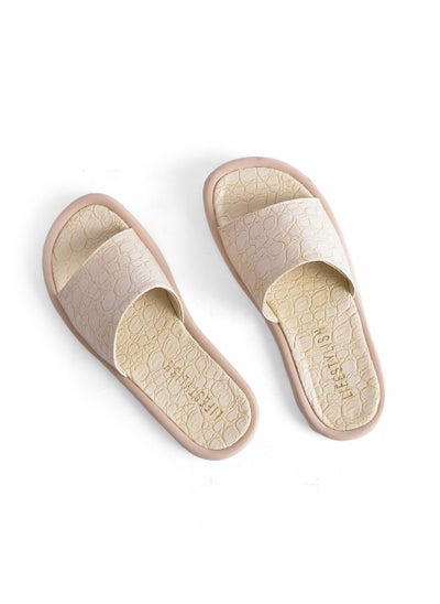 Buy Slippers Flat Leather Crocodile SL-140 - Beige in Egypt