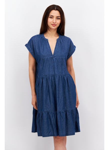 اشتري Women Textured Midi Dress, Blue في الامارات