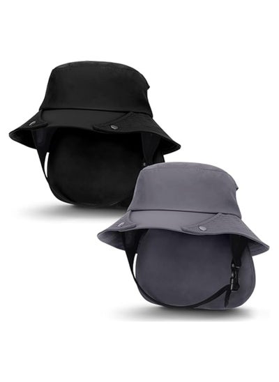 Buy 2 Pcs Bucket Hats for Men Women Surf Hat with Chin Straps Sun Hats for Hiking Surfing Camping Boating Water Sports in Saudi Arabia