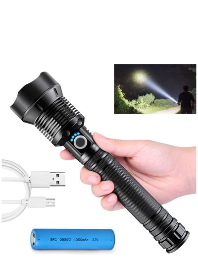 Buy Super Bright Rechargeable LED Flashlights, 90000 Lumens XHP70.2 Tactical Flashlight, 10000mAh Parallel Battery, Zoomable&IPX5 Waterproof in Saudi Arabia