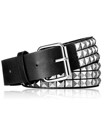 اشتري Studded Belt Metal Punk Rock Rivet Belt Square Beads with Bright Pyramid for Women Men في الامارات