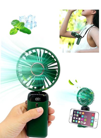 Buy Portable Handheld Fan, Quiet mini Fan, 2400 mAh USB Rechargeable Personal Fan, Battery Operated small Fan with 5 Speeds for Home Travel Commute Makeup Office (Green) in Saudi Arabia