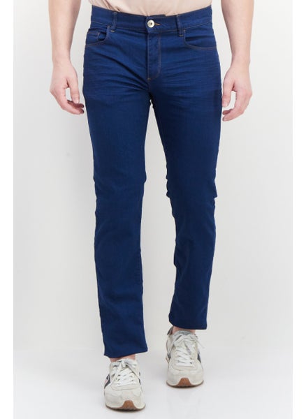 Buy Men Regular Fit Solid Stretchable Jeans, Navy Blue in UAE