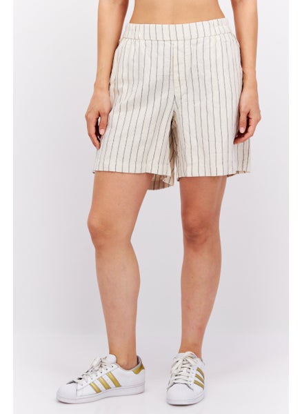 Buy Women Striped Basic Shorts, Beige in UAE