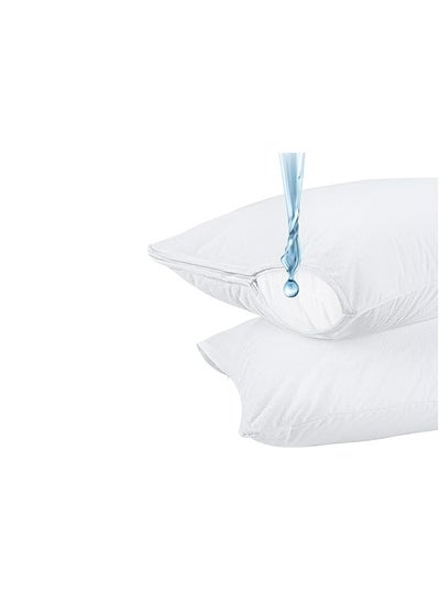 Buy Pillow Protector, Premium Quality Waterproof 100% Soft Cotton Queen Size Pillows Case Cover 75 x 50cm in Saudi Arabia