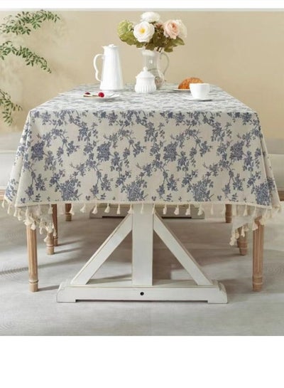 Buy 1-Piece Printed Fringed Tablecloth Cotton And Linen 200 x 140 Centimeter in UAE
