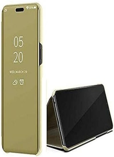 Buy For Samsung Galaxy A52 Clear View Stand Case, mirror without sensor and not smart - Gold in Egypt