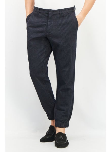 Buy Men Regular Fit Stripe Chino Cuffed Pant, Navy Blue in UAE