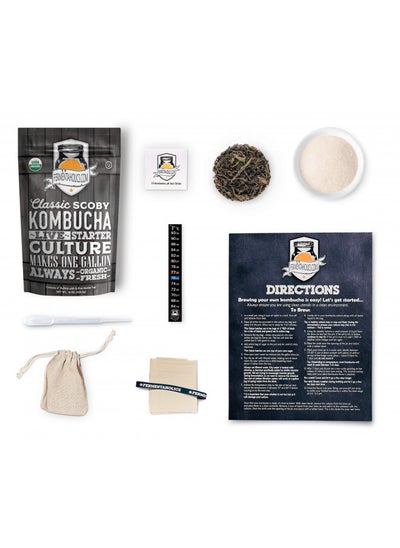 Buy 1-Gallon Kombucha Brewing Starter Kit | USDA Organic Kombucha SCOBY- Pellicle With 1.5 Cups Starter Tea | Organic Sugar | Organic Tea Blend| Thermometer | pH Strips | Breathable Cover and Rubber Band in UAE