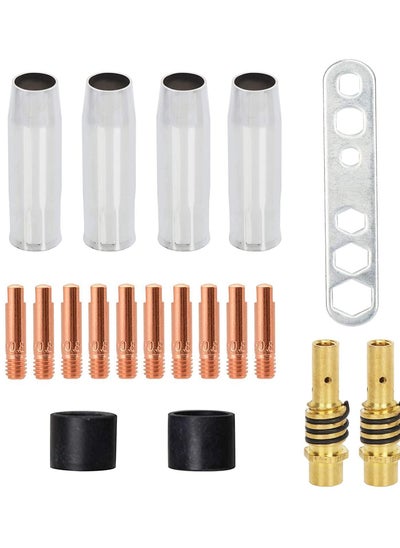 اشتري Welding Contact Tips Kit for MB15 Welding Torch, Includes 0.8mm M6 Tips, Holder, Diffuser, Shield Cup, and Nozzle Kit, Complete Accessories Set for 15AK MIG Welding Torch في الامارات