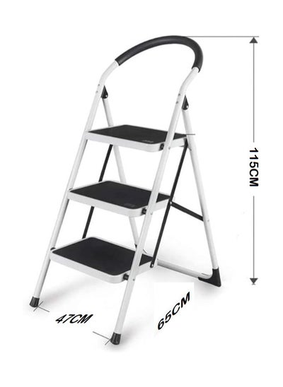 اشتري Three-Step Folding Home Ladder Suitable for Indoor, Kitchen, Living Room, Portable Step Ladder (White and Black) في السعودية