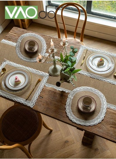 Buy 5PCS Placemats With Table Runner Simple Jute Material With Tassels Table Insulation Mat Home Decoration in UAE