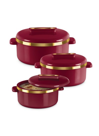 Buy Curve Inner Stainless Steel Casserole Set of 3 (450 ml, 840 ml, 1300 ml), Maroon | BPA Free | Food Grade | Easy to Carry | Easy to Store | Chapati | Roti | Curd Maker in UAE