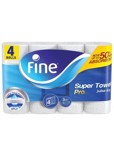 Buy Towel Pro, Highly Absorbent, Sterilized And Half Perforated Kitchen Paper Towel, 3 Ply Pack Of 4 White in UAE