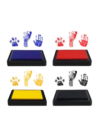 Buy Baby Handprint and Footprint Ink Pads, Baby Footprint Kit, Paw Print kit, Baby Ink Pad, Non Toxic and Safe Print, Smudge Proof, Easy to Wash Off, 4 Color, Black+Red+Blue+Yellow in UAE