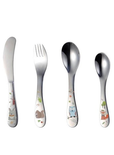 اشتري Brain Giggles Set of 4 Cutlery Set with Box Stainless Steel Tableware for Toddler and Kids في الامارات