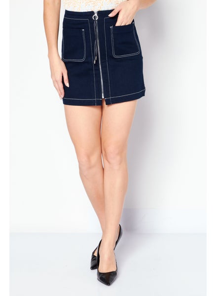 Buy Women Denim Mini Skirt, Navy Blue in UAE