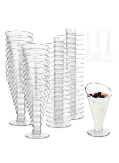 اشتري Dessert Cups, 50 Pack Mini Dessert Cups with Spoons 4oz Plastic Martini Glasses Disposable Dessert Cups Appetizer Cups for Home Gatherings, Events, Parties, Weddings, Serving, Tasting في الامارات