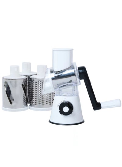 Buy Multifunctional Rotary Grater Vegetable Cutter, Kitchen Manual Food Grater with 3 Interchangeable Blades, Easy to Clean Rotary Grater Slicer for Fruit, Vegetables, Nuts in Saudi Arabia