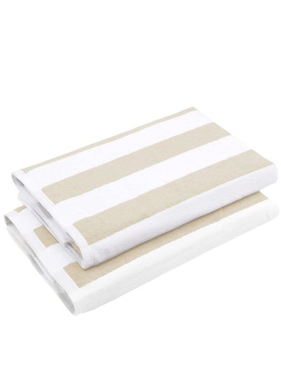 Buy Two Stripes Towel 100% Cotton , 2 Pool Beige Stripe , 70 X 180cm in Egypt