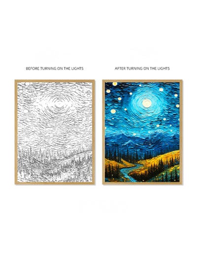 اشتري Van Gogh Lighting Painting Decoration 3 Colors LED Light Painting Wall Decoration Art Of Light And Shadow Photo Frames LED Luminous Photo Frame Family Bedroom Living Room Night Lights في الامارات