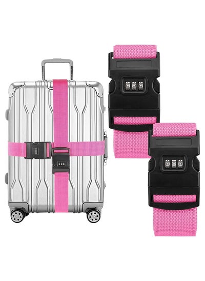 اشتري 2 Pack Luggage Straps, Locking Buckle Strap Adjustable Waist Belt For Suitcase With Travel Belt Accessory (Pink) في السعودية