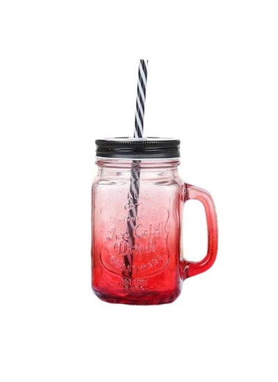 Buy Jar Mug Drinking Glass with Lid and Straw Multicolor 400 ml in Egypt