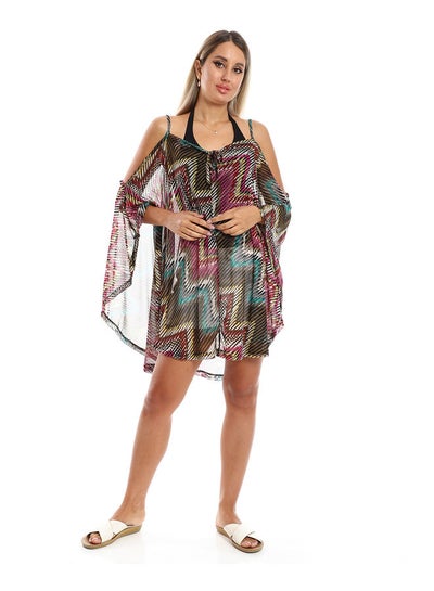 Buy Square Self Pattern Cover-Up - Pink , Black & Green in Egypt