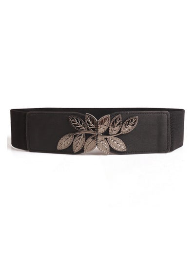 Buy Flower Elastic Decorative Belt Elastic Pearl Inlaid 70cm Black in UAE