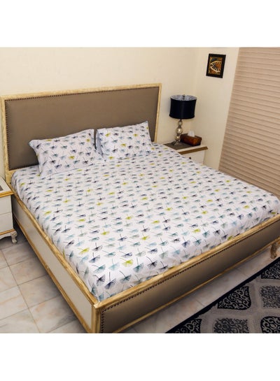 اشتري 3 Piece Hometex Design 100% Cotton King Size Printed Flat Sheet Set PLAMETE - 1 Flat sheet (240x260cm) + 2 Pillow cover (50x80cm) في الامارات