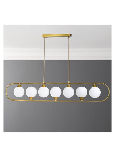 Buy Ucandle Modern Dining Table Chandelier, Gold Rectangular Ceiling Light, Large Width 116 cm, 7 Globe Frosted Glass Lamps, Eye Comfort Lighting in Saudi Arabia