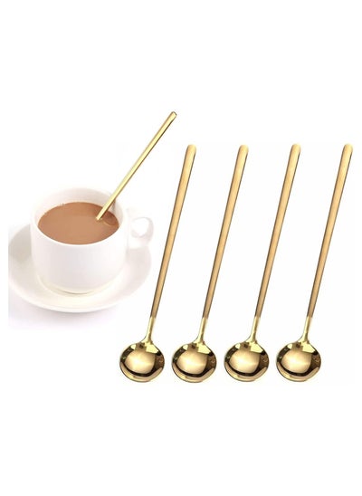 Buy 4 pieces coffee spoon, tea spoon long handle, golden tea spoon, golden spoon, ice tea spoon, stirring long spoon in UAE