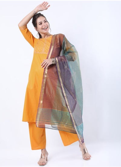 Buy Embroidered Straight Kurta and Palazzo with Dupatta Set in Saudi Arabia