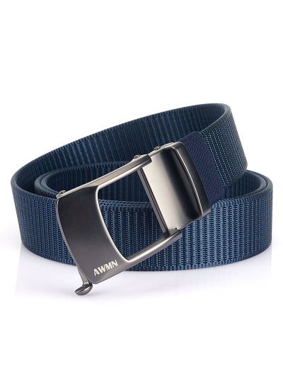 Buy New Mens Casual Simple Nylon Braided Belt New Design Automatic Buckle Toothless Adjustable Cuttable BeltBlue Blue in Saudi Arabia