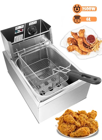 Buy 6L 2500W Stainless Steel Deep Oil Fryer with Frying Basket Strainer, Adjustable Temperature and Timer, Removable Oil Container in Saudi Arabia