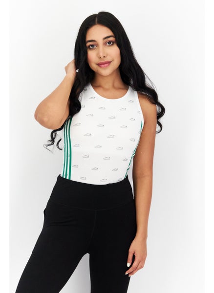 اشتري Women Sportswear Fit Brand Logo Bodysuit, White/Green في الامارات