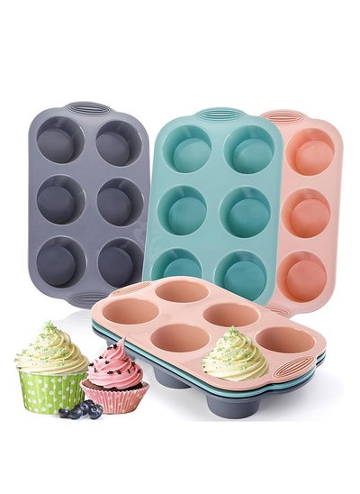 Buy 3PCS Silicone Muffin Pan, 6 Cavity Nonstick Baking Tray for Muffins, Cupcakes, Brownies and More, Food Grade Pack in UAE