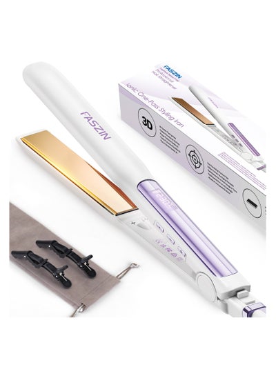 Buy Ionic Hair Straightener Fast Heating Titanium Flat with Negative Ions to Create Sleek Style 3D Floating Wide Plate for both Thick and Thin Hair in UAE