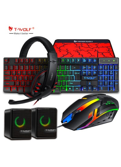 Buy T-WOLF Gaming Keyboard Mouse Headset Pad Combo TF850 English five-piece set in Saudi Arabia