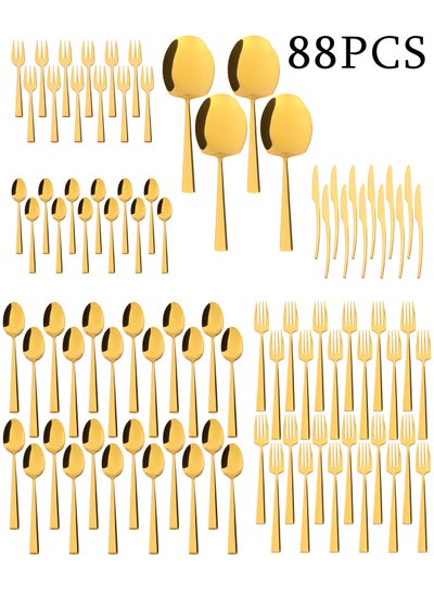 Buy 88 Pieces Cutlery Set Service for 24 person,Pure Stainless Steel Flatware Set,Mirror Polished Cutlery Utensil Set Include Spoon/Fork/Rice Server/Knife/Cake Fork/Tea Spoon in UAE